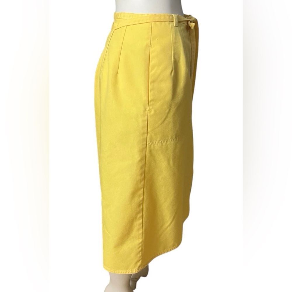 VINTAGE 70’s KORET Sunshine Yellow Midi Wrap Skirt W/ Belted Detail and Pockets. - Picture 10 of 16